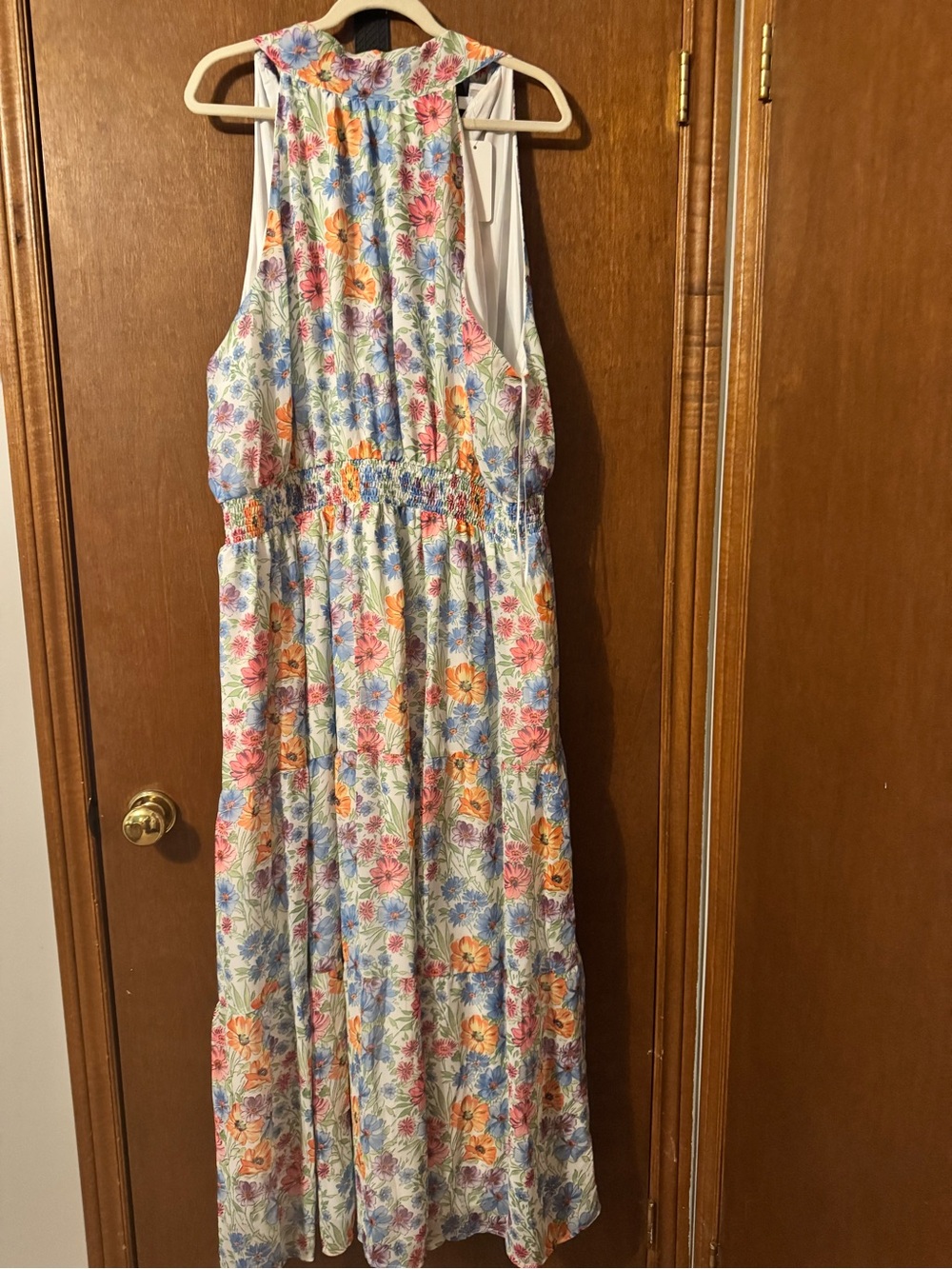 Sugarlips White Floral Maxi Dress with Pink, Orange & Blue Blooms